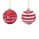 PLASTIC BALL, RED MERRY CHRISTMAS AND SNOWFLAKE, SET 4PCS, 10cm