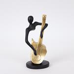 DECORATIVE SCULPTURE, PEOPLE WITH MUSICAL INSTRUMENT, POLYRESIN,BLACK & GOLD, 10x9x21.8cm