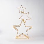 LIGHTED GOLD STARS 82cm, 350 MINI LED, 4,5V ADAPTOR, TIMER, SILVER COPPER WIRE, GOLD METAL FRAME, WARM WHITE LED, LEAD WIRE 5m, IP44