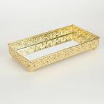 TRAY, METAL, WITH MIRROR, GOLD, 24x12.5x4cm
