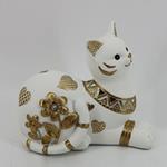 TABLE DECORATION, CAT WITH HEARTS & FLOWERS, WHITE & GOLD 16x7.5x13.5cm