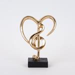 DECORATIVE SCULPTURE, HEART WITH MUSICAL NOTE, GOLD & BLACK, 14.5x6x19.5cm