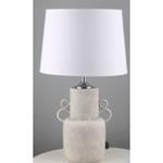 TABLE LAMP, WITH  LINEN  SHADE, CERAMIC, WHITE- ECRU, 22x22x41cm