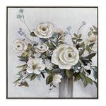CANVAS  PAINTING, FLOWERS IN VASE, WHITE-GREY, 80x80x3.5cmcm