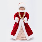 DOLL WITH BURGUNDY CLOTHES, 45cm