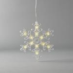 ACRYLIC SNOWFLAKE, WITH SUNCTION CUP, LIGHTED, TIMER, BATTERY OPERATED, 29.5 cm x 20.5 cm, LEAD WIRE 30cm