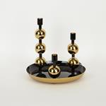 CANDLE HOLDER, METAL,3 POSITIONS,BLACK-GOLD, 25x25x26cm
