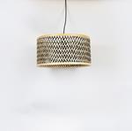 PENDANT LAMP,  WITH 2 TONES COLOUR BAMBOO SHADE, METAL-ΒΑΜΒΟΟ,  BLACK- BROWN-NATURAL, 120 cm SHADE: 40x25cm