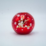 CANDLE HOLDER, RED, WITH WHITE 3D FLOWERS, 8.5x10cm