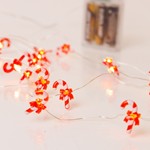 LINE, 20 MINI LED, CANDY WITH RED BOW, BATTERY BOX 3xAA, TIMER, SILVER COPPER WIRE, WARM WHITE LED PER 10cm, LEAD WIRE 30cm, IP20