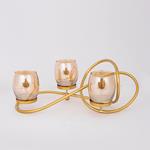 CANDLE HOLDER WITH AMBER GLASS, METAL, GOLD, 3 POSITIONS, 39x23.5x14cm